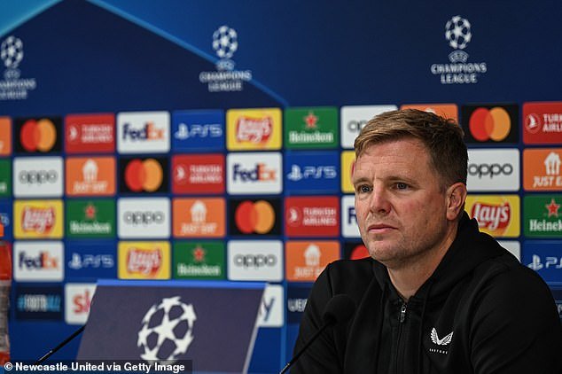 Storm delays Newcastle’s arrival in Milan for Champions League tie, leading to Eddie Howe’s two-hour delay in pre-match press conference; UEFA rules violations to go unpunished.