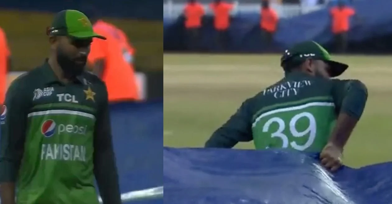 Fakhar Zaman Assists Groundstaff in Pitch Covering During Rain Delay – Asia Cup 2023, IND vs PAK Super 4s