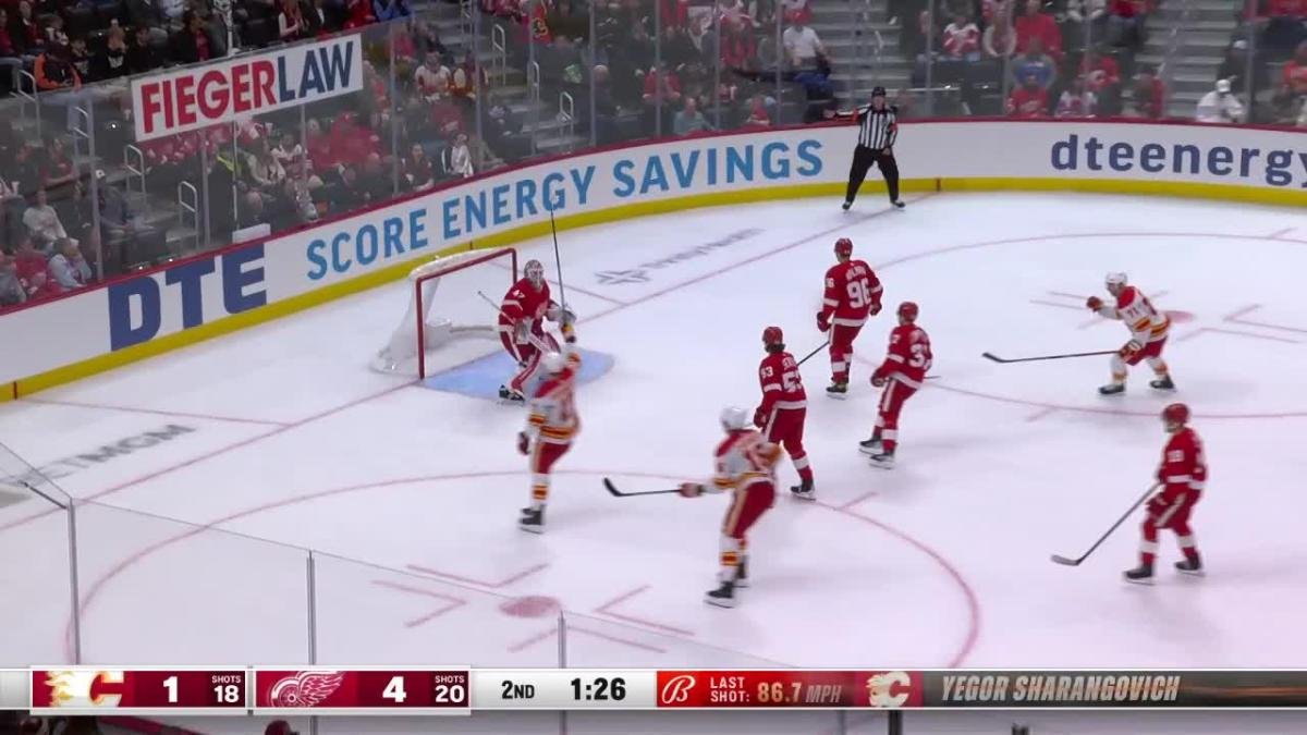 Goal by Yegor Sharangovich against the Detroit Red Wings