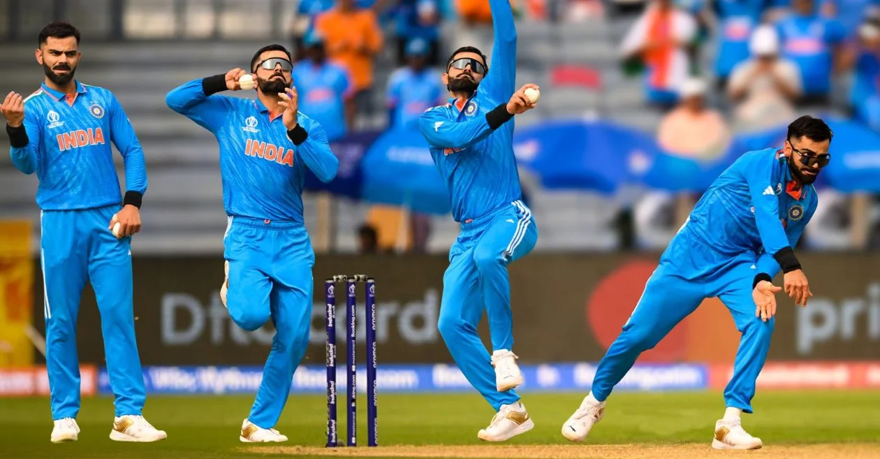 India’s Virat Kohli bowls in a highly anticipated World Cup 2023 match against Bangladesh, marking his return to bowling after a six-year hiatus [WATCH]