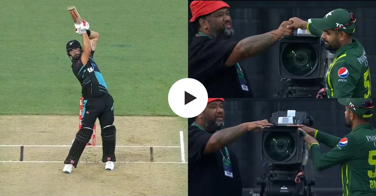 Daryl Mitchell’s Powerful Six Hits Camera at Long-Off; Babar Azam’s Hilarious Reaction Caught on Camera