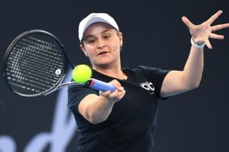 Ash Barty returns to play tennis at the Brisbane Invitational days after revealing she is expecting her second baby