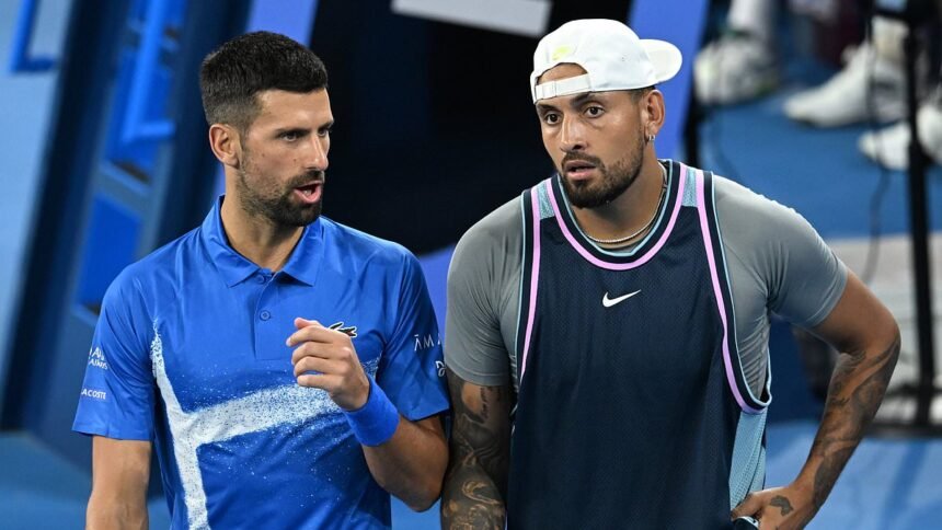 Novak Djokovic makes a stunning prediction about Nick Kyrgios’s Australian Open chances after the two mates teamed up in thrilling doubles match