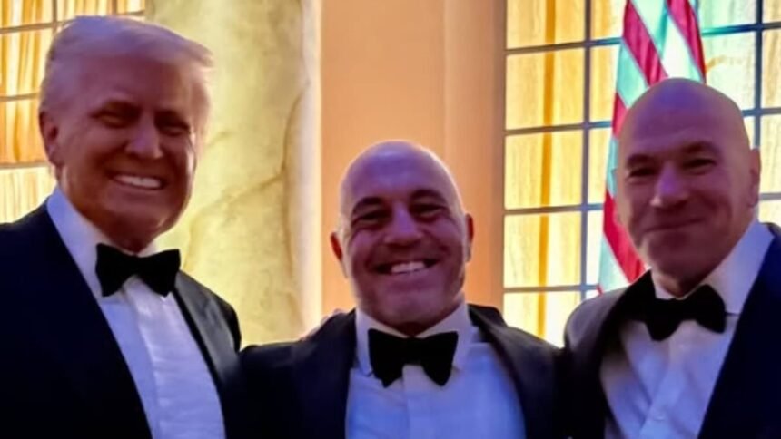 Donald Trump is all smiles with UFC’s Dana White and Joe Rogan at black-tie soiree before inauguration