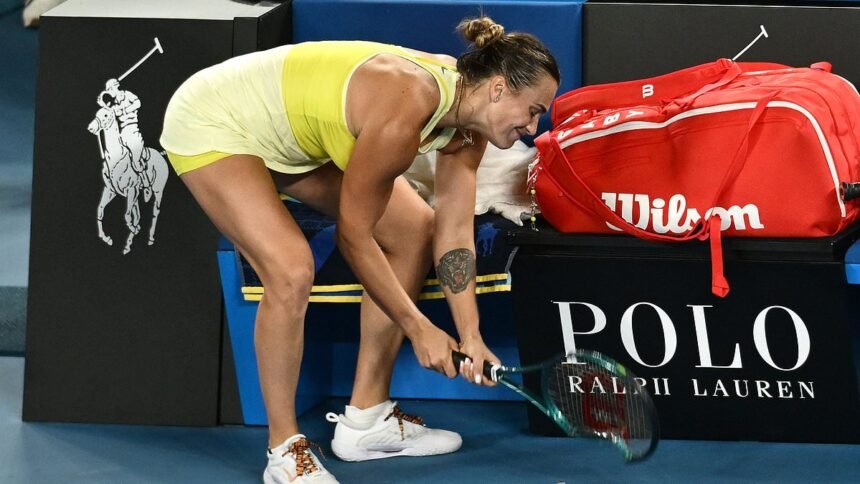 Emotional Aryna Sabalenka smashes her racket in fury and hides her head under a towel after missing out on third-straight Australian Open title with defeat against Madison Keys